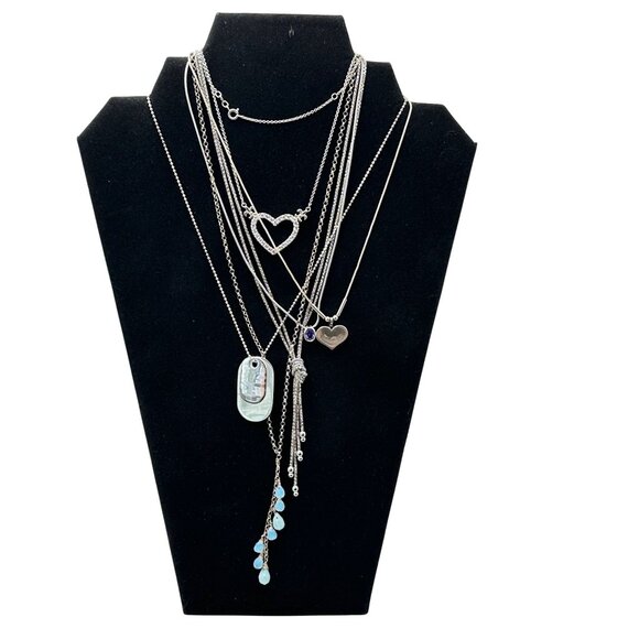 Sterling Silver Necklace Lot 45 Grams Dog Tags Hearts Opals - Picture 1 of 2
